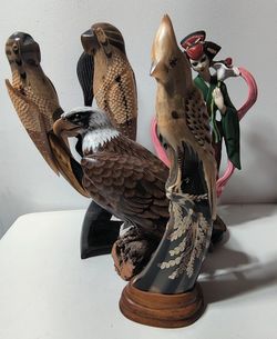Bird Statues American Bald Eagle, Parrot's, Beautiful Birds Animal Statue Artwork 