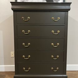 Beautiful Tall Dark Grey Dresser With Brass Handles