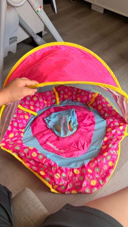 Flotador para bebé con toldo para edades de 6 a 36 meses, protección solar UPF50+, toldo ajustable de 4 etapas, doble cámara de aire, asiento de segur