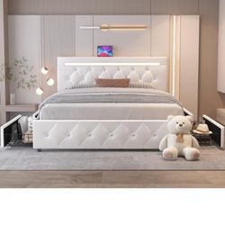 White Queen Size Bed Frame With Drawers