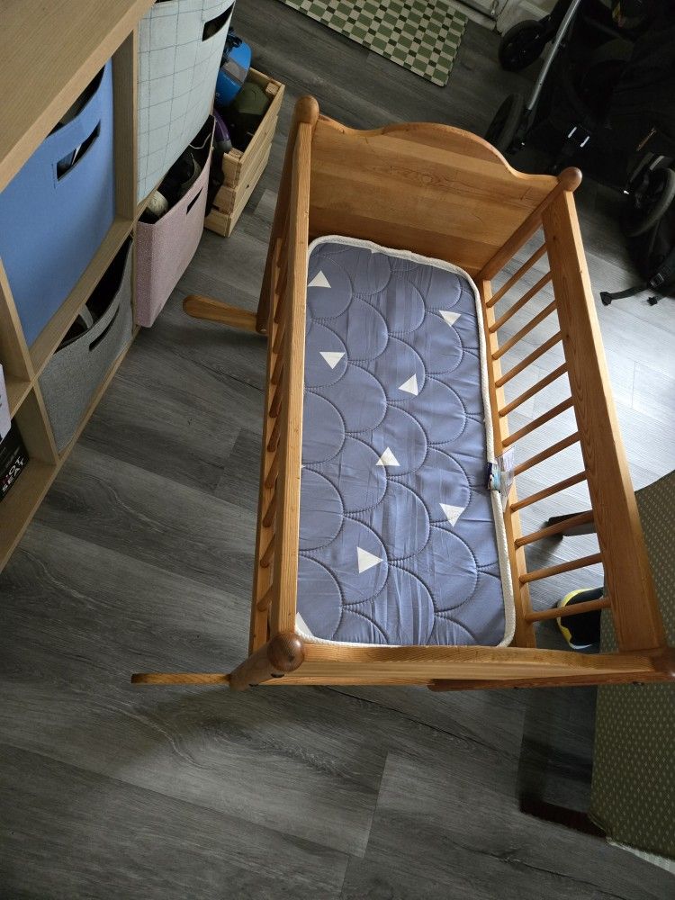 IKEA Wooden Baby Cradle Rocker – With Mattress
