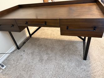 Wood and Metal Writing Desk with Drawers