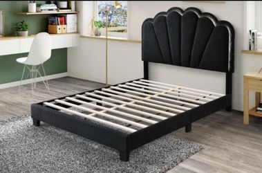 Black twin fabric bed frame w/ led