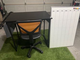 Small desk, chair, dry erase board