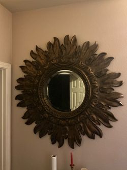 Vintage faux wood Sunburst mirror