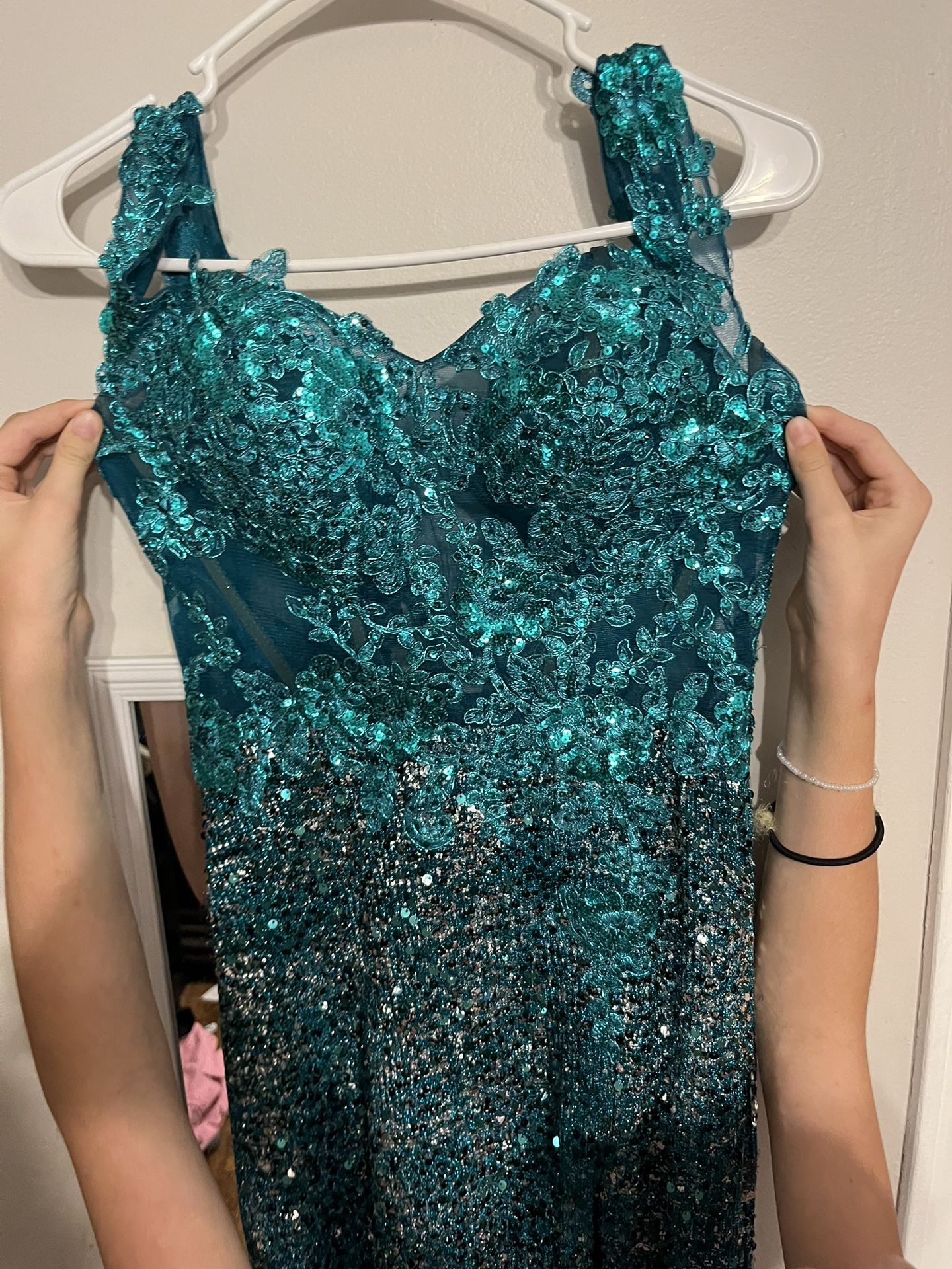 Green sparkly dress with silver 