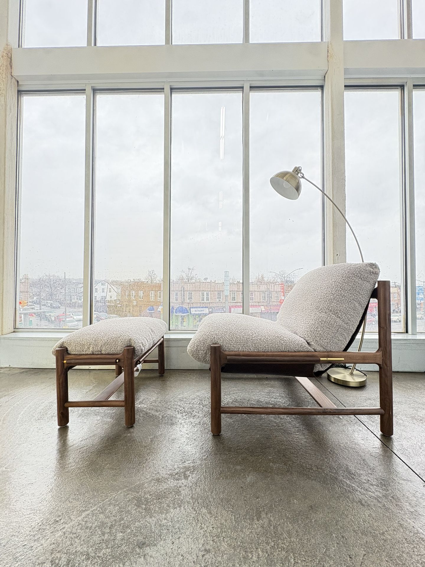 Denver Modern Avon Midcentury Modern Minimalist Gray Brown Fabric Chair Ottoman (🚚 Free Delivery)