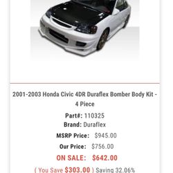 Duraflex Ground Effects Kit 01-05 Civic 4dr