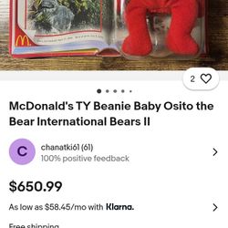 Osito McDonald's TV Beanie Baby Bear International Bear 0