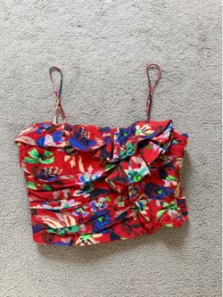 Zara Red Floral Ruffle Crop Top