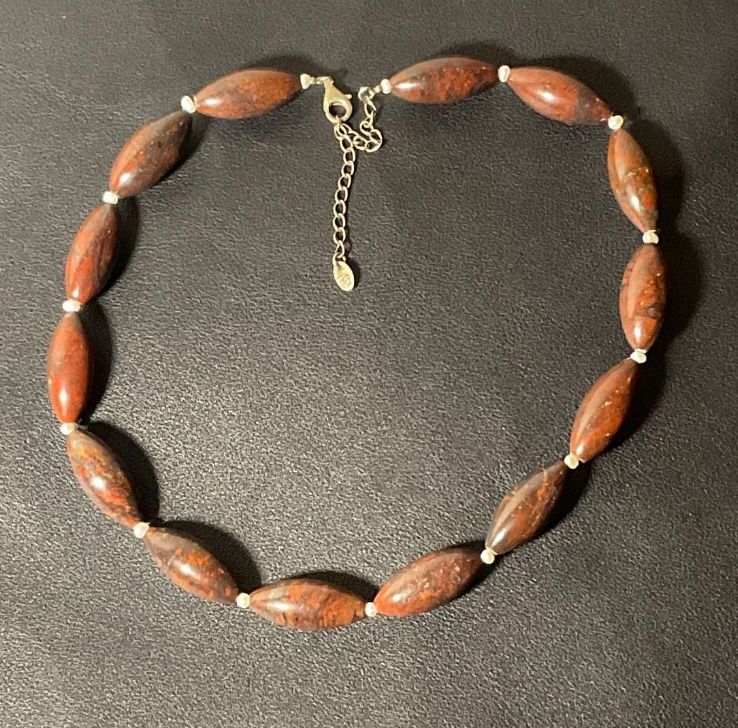 Genuine Red Jasper Stone & Freshwater Pearl Necklace – 925 Sterling Silver, Adjustable 18–21 in