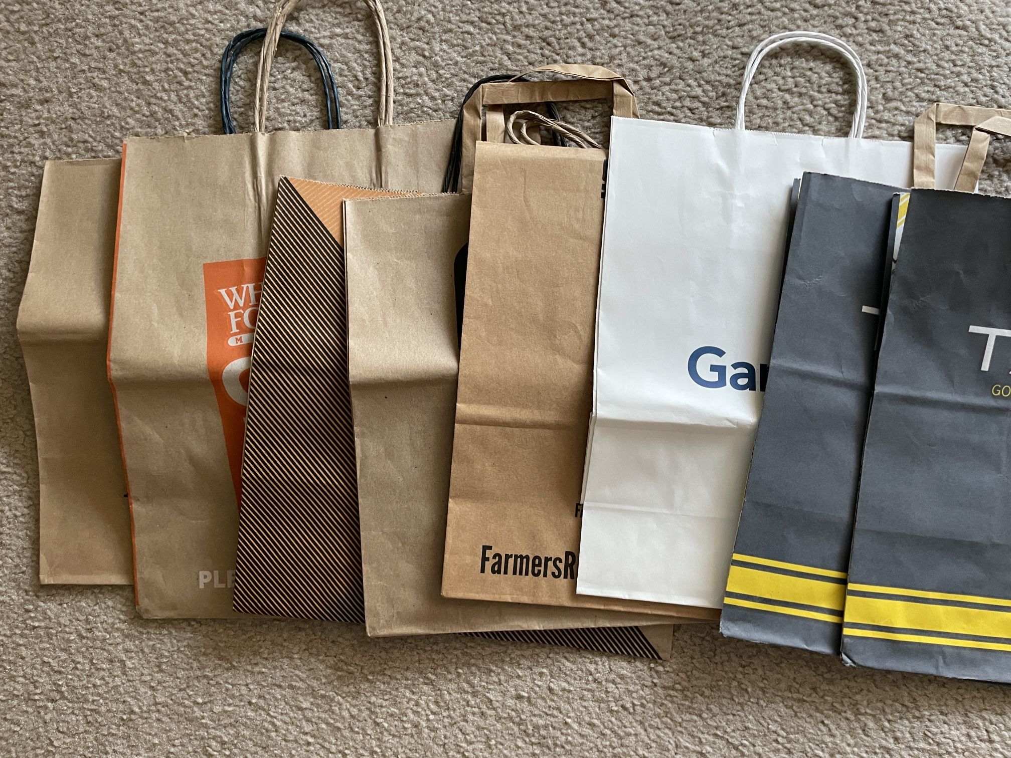 Lot of 51 Brown Shopping Paper Bags - Medium and Large - Handles