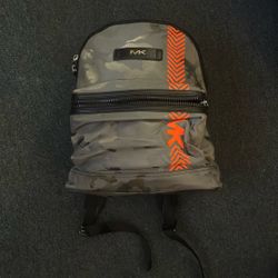 Michael Kors Kent Mens Nylon Grey Camo Print Orange Neon Shoulder Backpack Bag