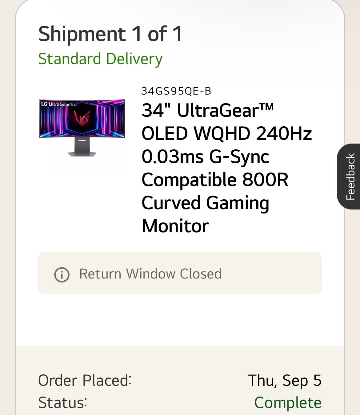 34 Inch Ultragear OLED WQHD 240hz 0.03 ms G-sync Compatible Curved Monitor 34gs95qe-b 