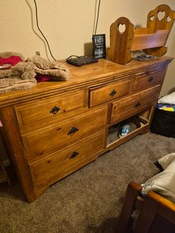 Full size bed with mattress and box spring and dresser for sale