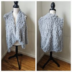 Grey Faux shag fur Vest Winter Coat Outwear Waistcoat Outerwear Cardigan Tops 