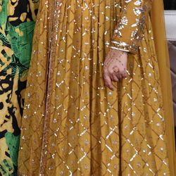 Yellow Anarkali Dress – Haldi Wedding Outfit, Embroidered Indian Gown, Size S