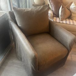 Swivel Leather Slipcover Chair