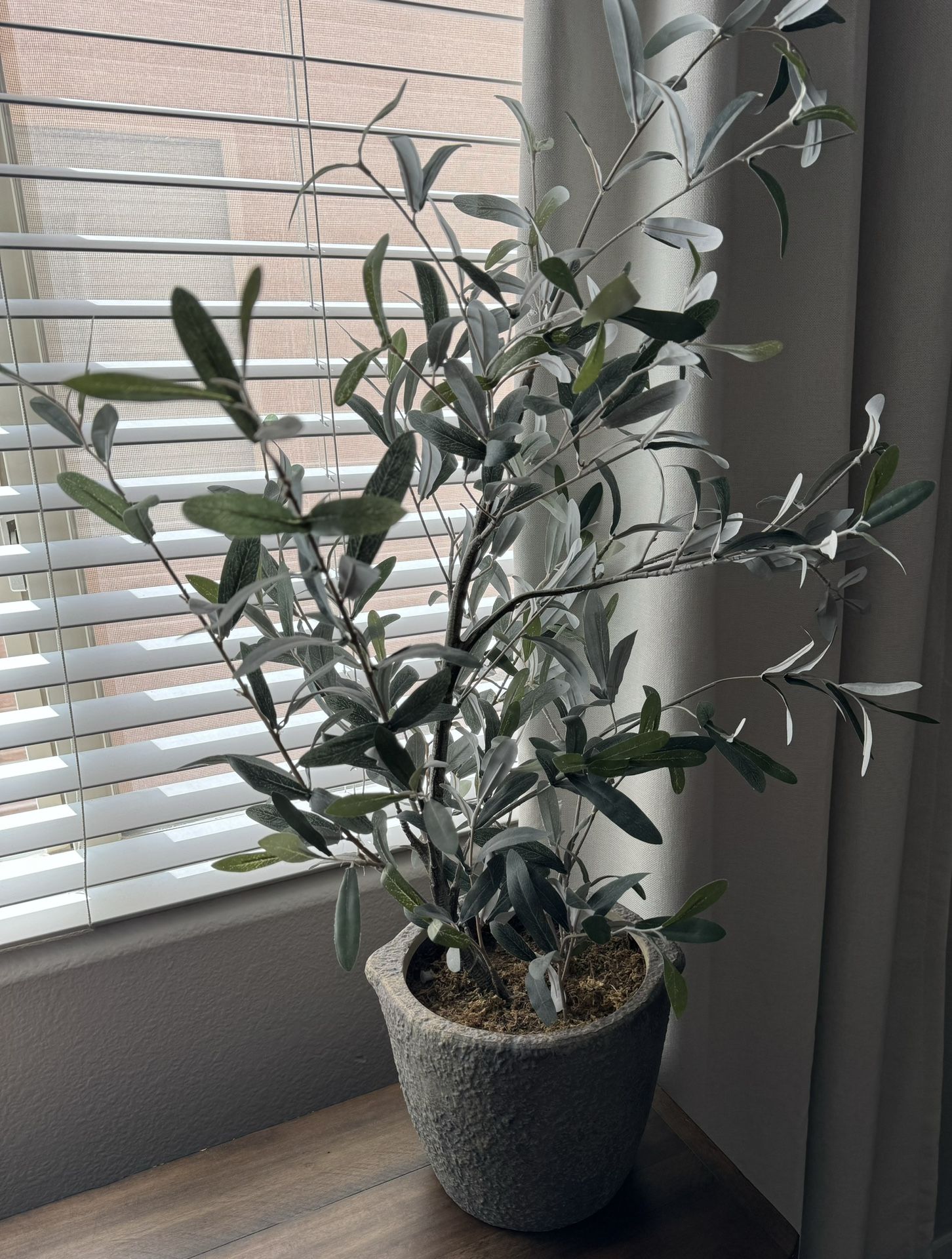artificial olive bush tree and ceramic grey pot (read description)