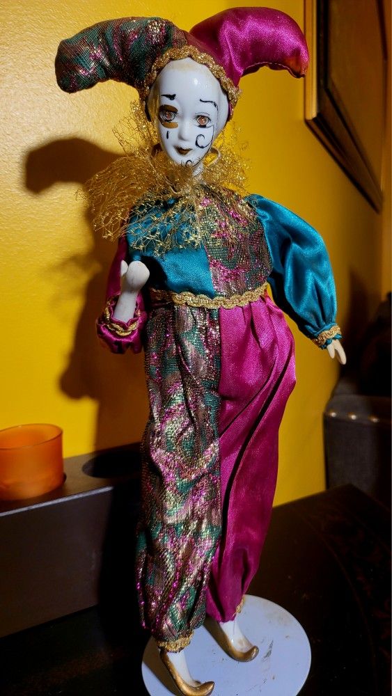 Vintage Porcelain Musical Doll Harlequin