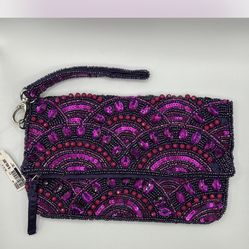 NWT. Purple & Pink Beaded Clutch Purse. 