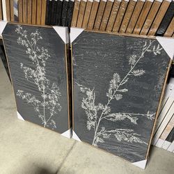 Botanical Wall Art Set of 2 – Minimalist Silhouette Prints – 24”x36” Framed Canvas 