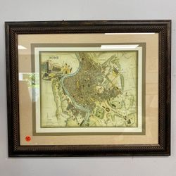 Framed Map of Rome Italy in Italian. $50. 23”L x 19”W