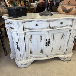 Beautiful distressed white buffet cabinet - 54” x 18” x 34” - Retail: $1299