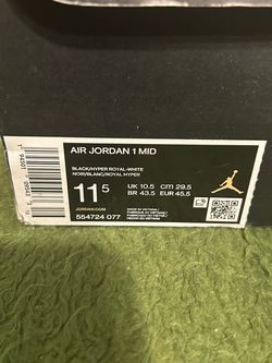 Air Jordan 1 Mid – Black/Hyper Royal – Men’s Size 11.5
