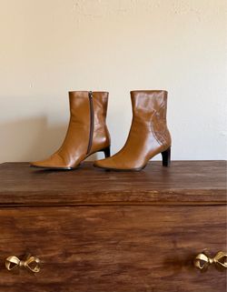 Brown Leather Ankle Boots with Heel