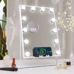 Hansong Vanity Mirror with Lights and Wireless Charging Makeup Mirror with Lights and Music Speaker 12 LED Bulbs Upgraded