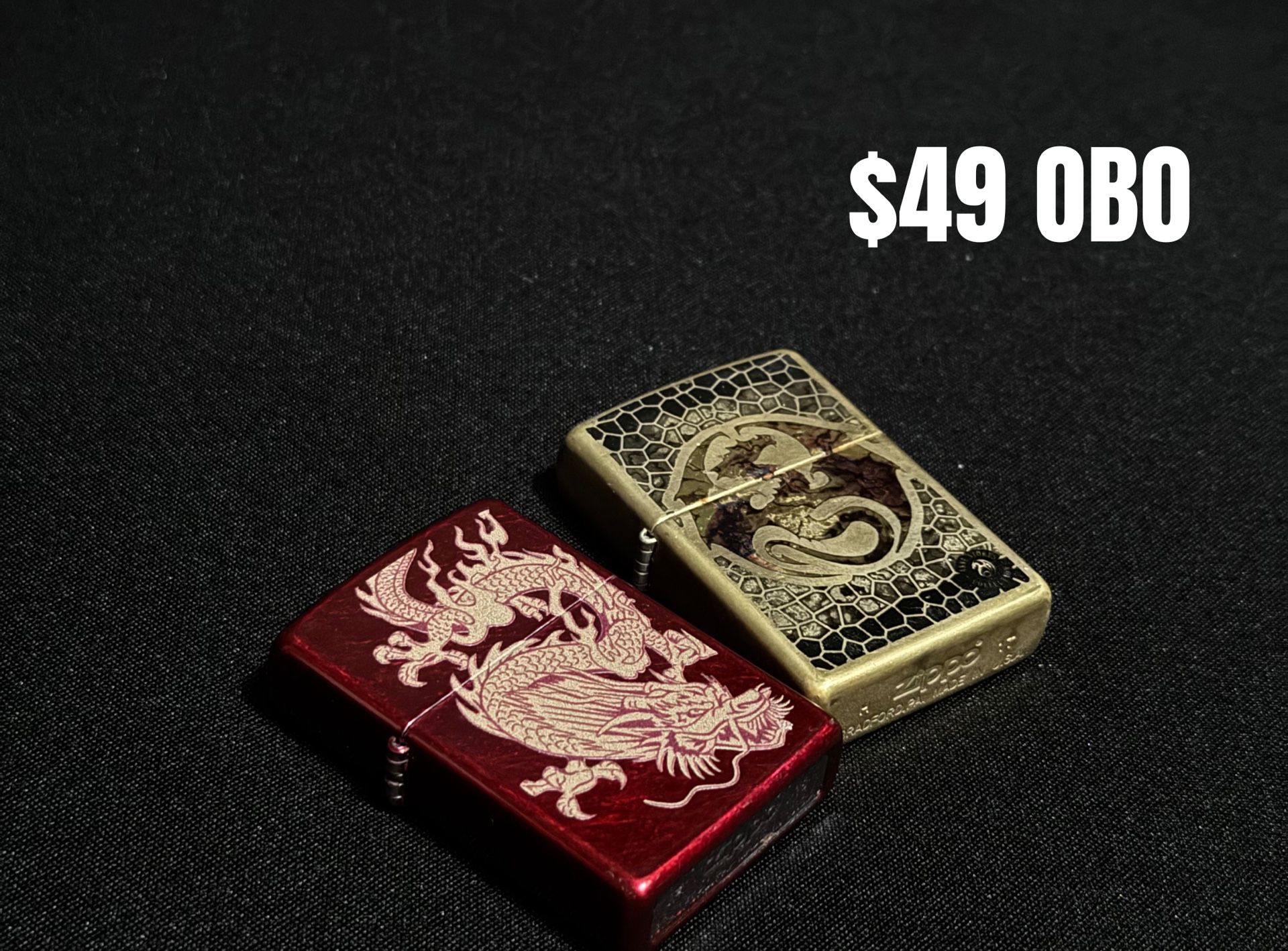 Set of 2 Dragon Zippo Lighters – Collectible, Great Condition (OBO)