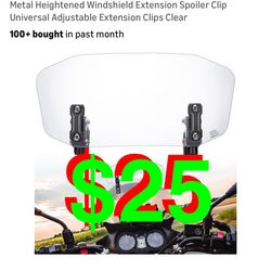 (Small Scratches from Shipping) Motorcycle Windshield Upgraded Aluminum Metal Heightened Windshield Extension Spoiler Clip Universal Adjusta