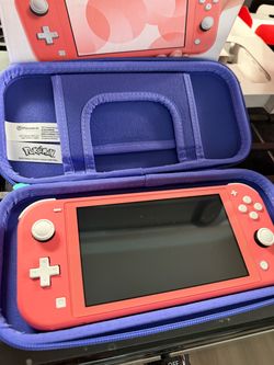 Nintendo Switch Lite Coral with Pokemon Carry Case