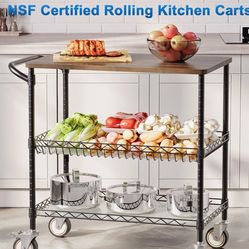NEW Leteuke Rolling Kitchen Carts with Wheels, 34"L x 17.5"W x 32.5"H, 3-Tier Heavy Duty Utility Cart with wheels