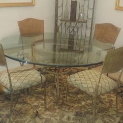 Glass Round Dining Room Table & 4 Chairs
