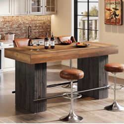 62.2 Inch Bar Table, Industrial Counter Height Pub Dining Table, Rectangular Home Bar Units with Metal Footrest for Home Kitchen, Dining Room, Bistro