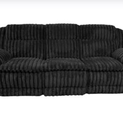 3 PC BLACK FUR LIKE CORDUROY RECLINER SET 
