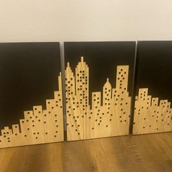 3-piece etched skyline wall art set