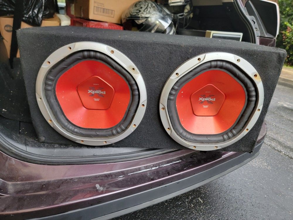 Two 12 Inch Subwoofers Sony Xplode With Box Car Audio Nice