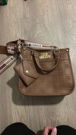 Steve Madden Cognac Brown Mini Tote Crossbody Bag with Logo Strap and Coin Pouch ** Brand New