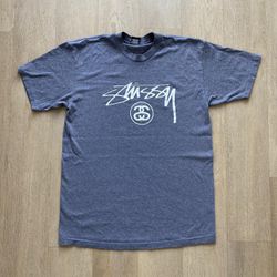 Men’s Vintage Stussy Logo Print T-Shirt in Grey/Purple