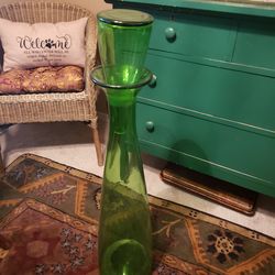 Exceptionally Large Green Oversized Blenko Stopper Bottle by Wayne Husted
