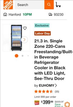 Euhomy 21.3 in. Beverage Refrigerator Cooler Black