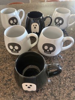 Halloween Skull and Ghost Ceramic Mugs