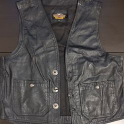 Genuine Leather Harley Davidson Black Vest Silver Buttons Size XL