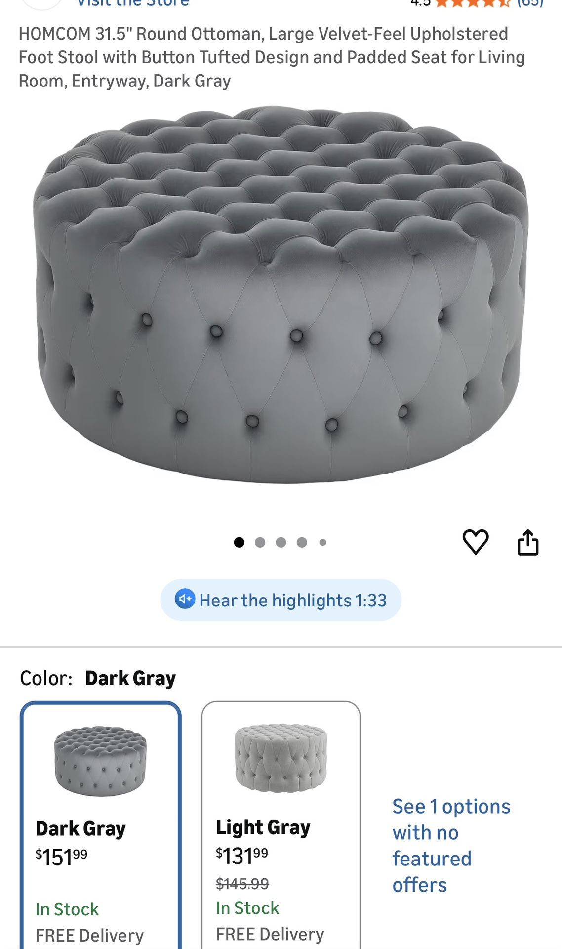 Large Velvet Ottoman