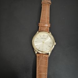 Anne Klein Women’s Rose Gold-Tone Quartz Watch w/ Brown Faux Leather Band – 36mm