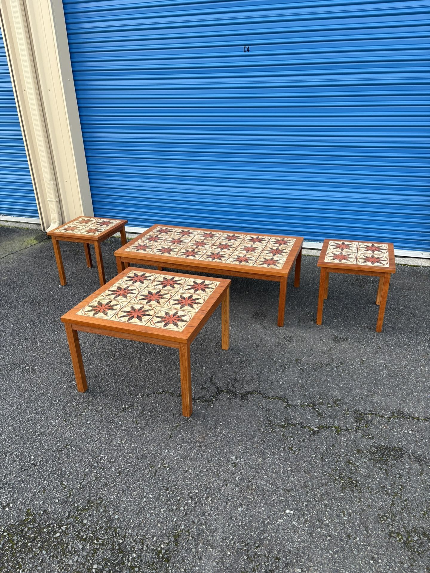 Mid Century Modern Danish Teak And Ceramic Coffee And Side Tables