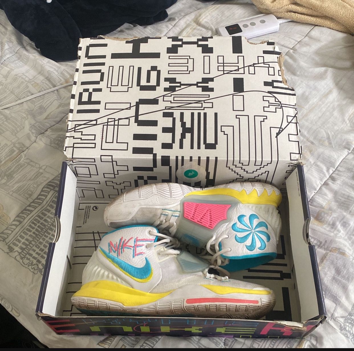 Nike Kyrie 6 Neon Graffiti Shoe NIKE Kyrie 6 neon graffiti size 4.5, my 10yo wore them main image 2